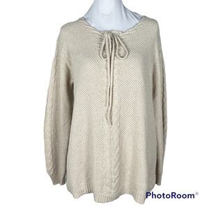 Ally Oops Womens Size M Sweater Ivory Cable Knit Lace Up